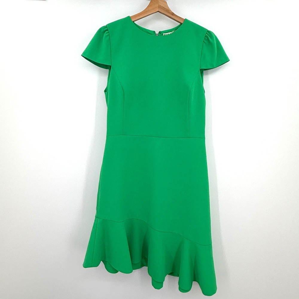 Alice + Olivia Green Crepe Fable Ruffle Asymmetric Dress Womens Size 6